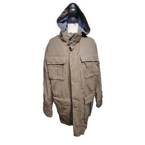 Aigle Mens Jacket Water Resistant Size L Outdoors Hooded Heavy Duty Utility